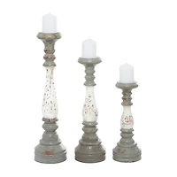 20" White & Gray Wood Farmhouse Candlestick Holder Set