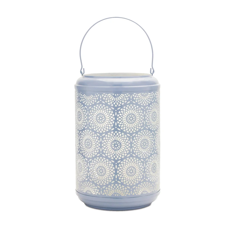 Blue Punched Metal Lantern Candle Holder Set, 11" & 13"