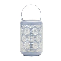 Blue Punched Metal Lantern Candle Holder Set, 11" & 13"