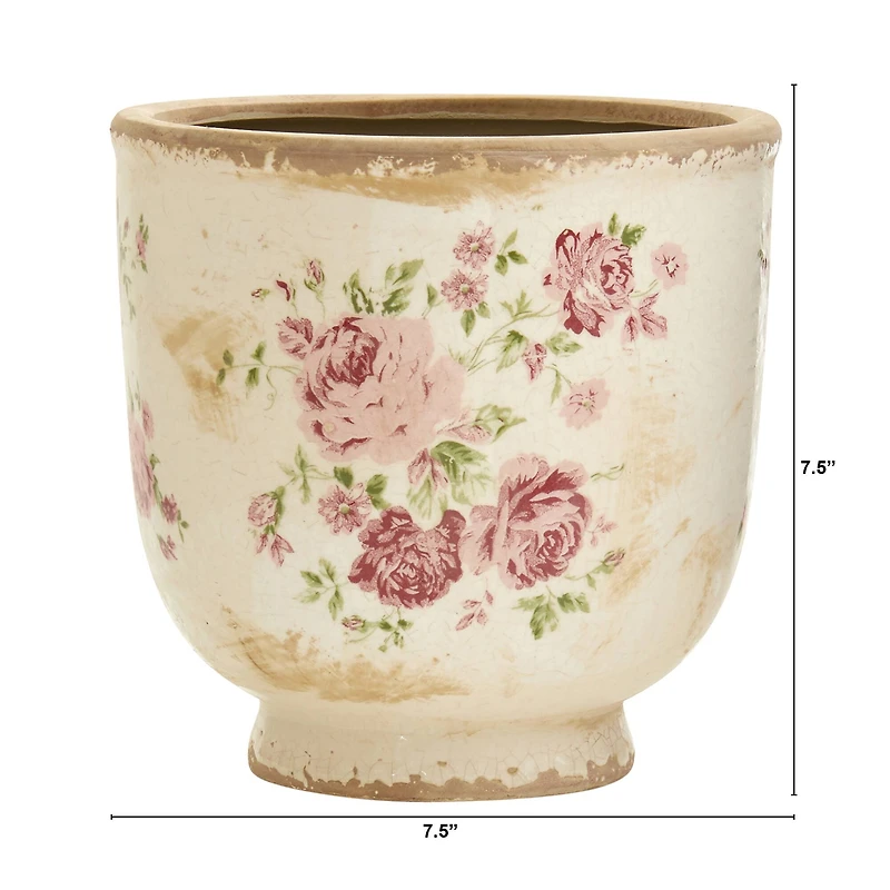 7.5" Tuscan Ceramic Floral Print Planter