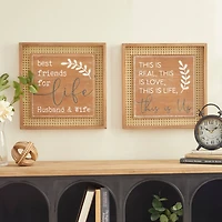 Set of 2 Brown Wood Farmhouse Wall Decor 16", 16"
