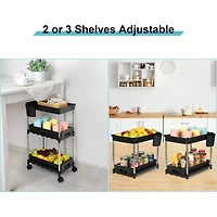 Black 3-Tier Utility Rolling Cart with Sliding Storage Drawer