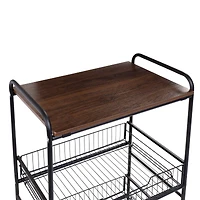 Honey Can Do Black/Walnut 3-Tier Rolling Cart