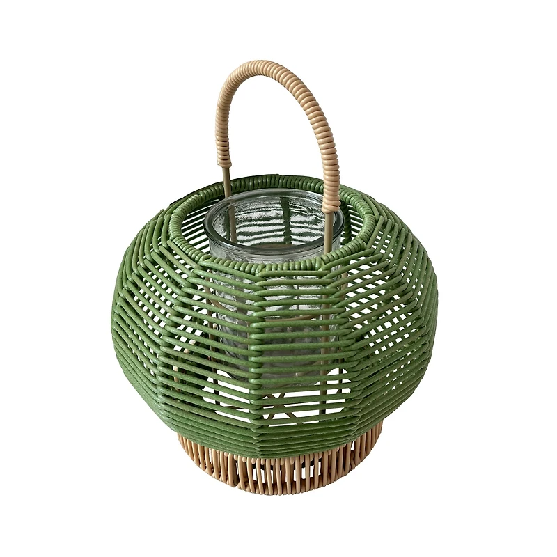 9" Faux Rattan & Glass Lantern Votive Holder by Ashland