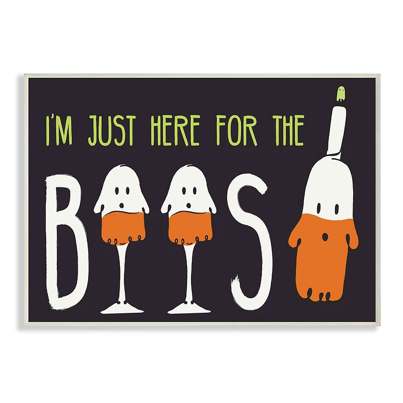 Stupell Industries Here for the Boos Phrase Halloween Ghost Pun Wood Wall Plaque