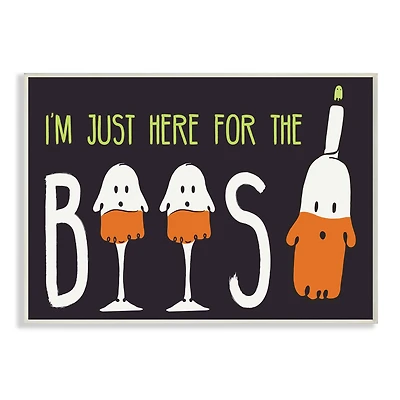 Stupell Industries Here for the Boos Phrase Halloween Ghost Pun Wood Wall Plaque
