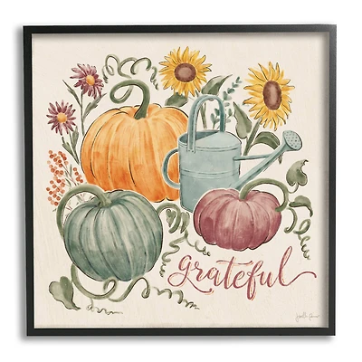 Stupell Industries Grateful Floral Fall Pumpkins Framed Giclee Art