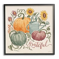 Stupell Industries Grateful Floral Fall Pumpkins Framed Giclee Art
