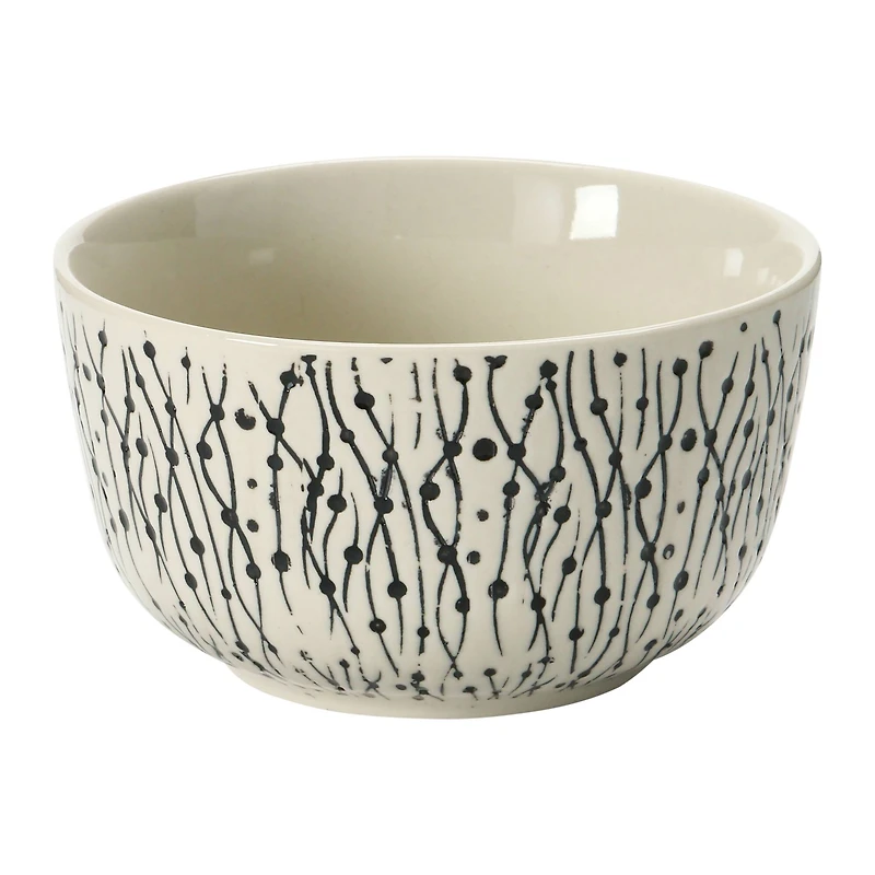 Hello Honey® 4.5" Black & Cream Hand-Stamped Stoneware Bowl with Embossed Pattern, 4ct.
