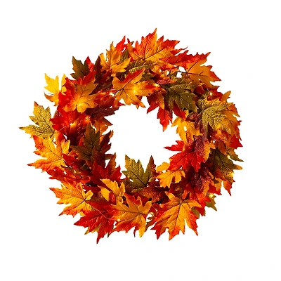 Glitzhome® 24" Fall Lighted Maple Leaves Wreath