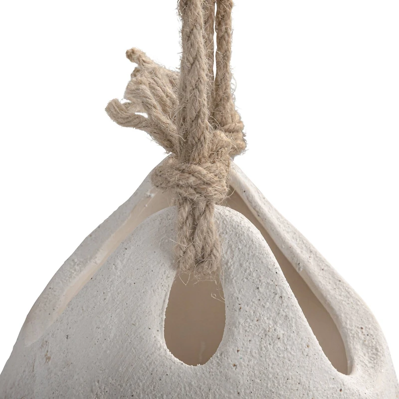 Hello Honey® 9.5" White Distressed Volcano Finish Hanging Stoneware Planter with Jute Rope Hanger