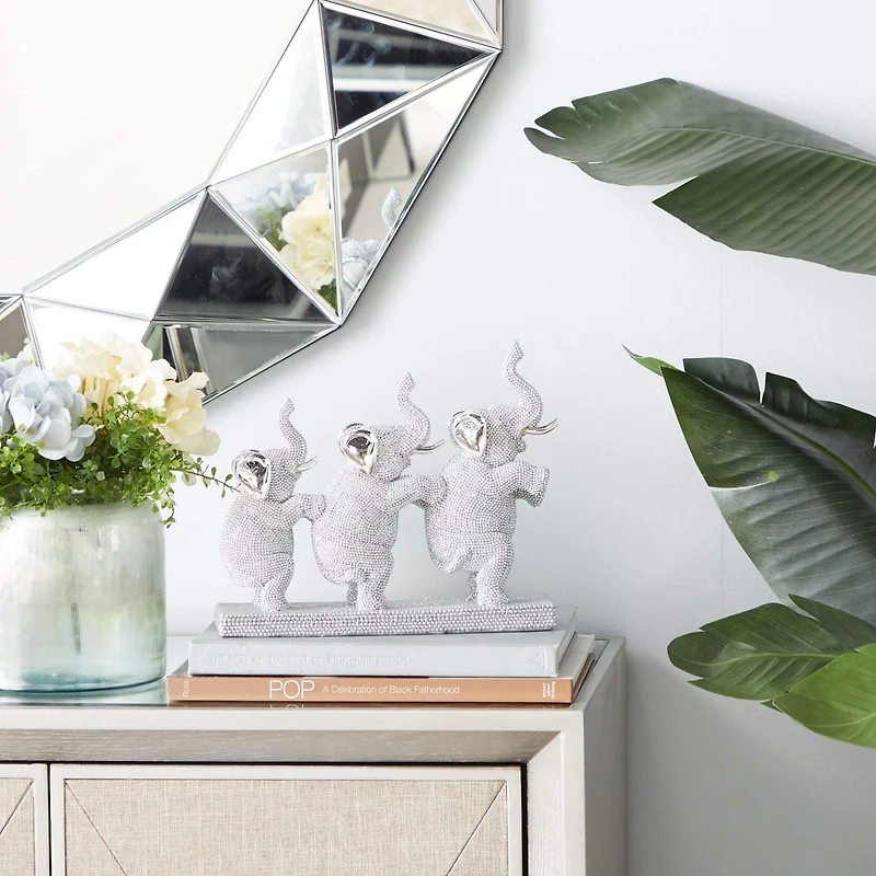 11" Silver Glam Elephants Sculpture