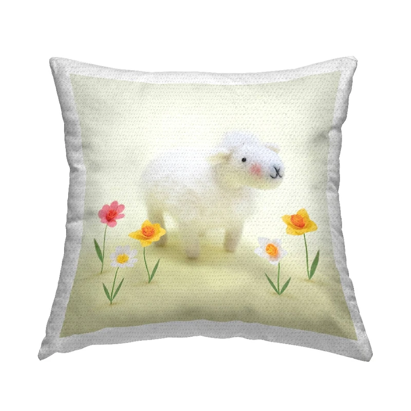 Stupell Industries Spring Lamb Yellow Daffodils Outdoor Printed Pillow