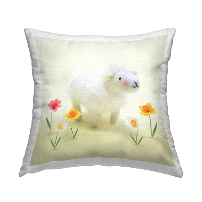 Stupell Industries Spring Lamb Yellow Daffodils Outdoor Printed Pillow