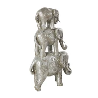 18" Silver Polystone Elephant Floral Engraved Stacked Sculpture