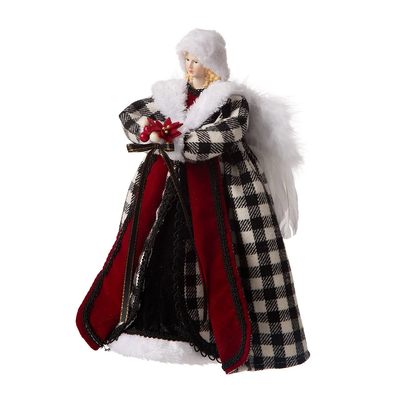 Glitzhome® 12" Black & White Plaid Angel Tree Topper