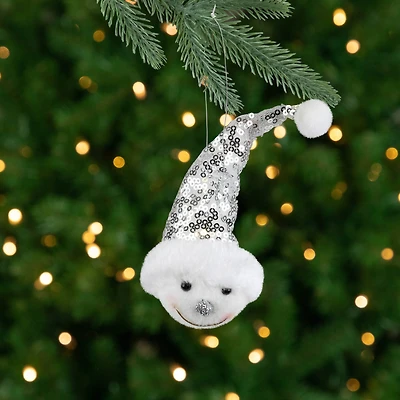 Snowman Head with Sequin Santa Hat Christmas Ornament - 6"