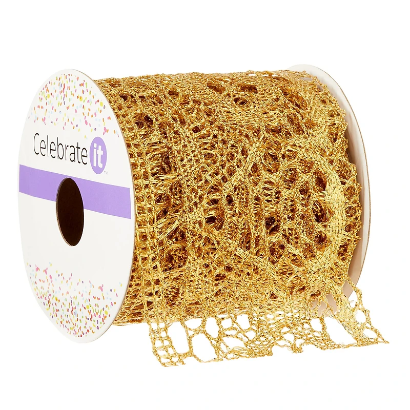 12 Pack: 3" x 3yd. Gold Lace Ribbon by Celebrate It® Occasions™