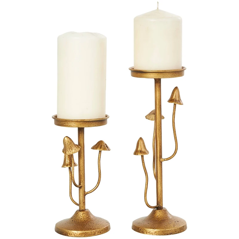 Gold Metal Abstract Mushroom Inspired Candle Holder Set