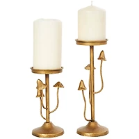 Gold Metal Abstract Mushroom Inspired Candle Holder Set