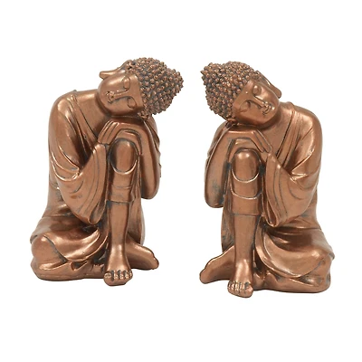 Set of 2 Bronze Bohemian Polystone Buddha Sculpture 5" x 9"