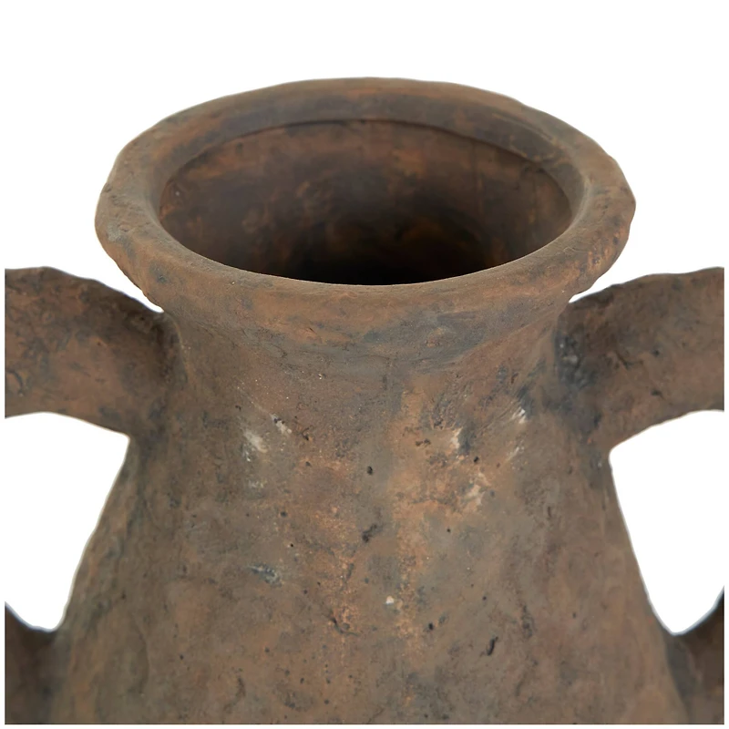 14" Dark Brown Ceramic Handmade Textured Vase with Wide Rounded Handles