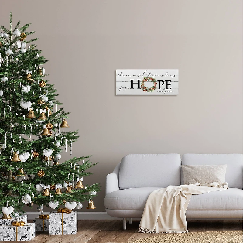 Stupell Industries Joy Hope & Peace Christmas Wreath Canvas Wall Art