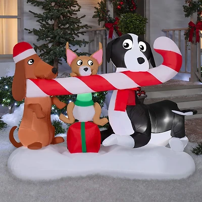 6ft. Airblown® Inflatable Christmas Dogs Sharing a Candy Cane Scene