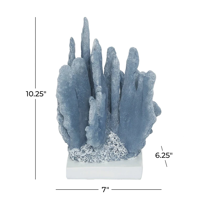 Blue Polystone Coastal Sculpture, Coral 10" x 7" x 6"