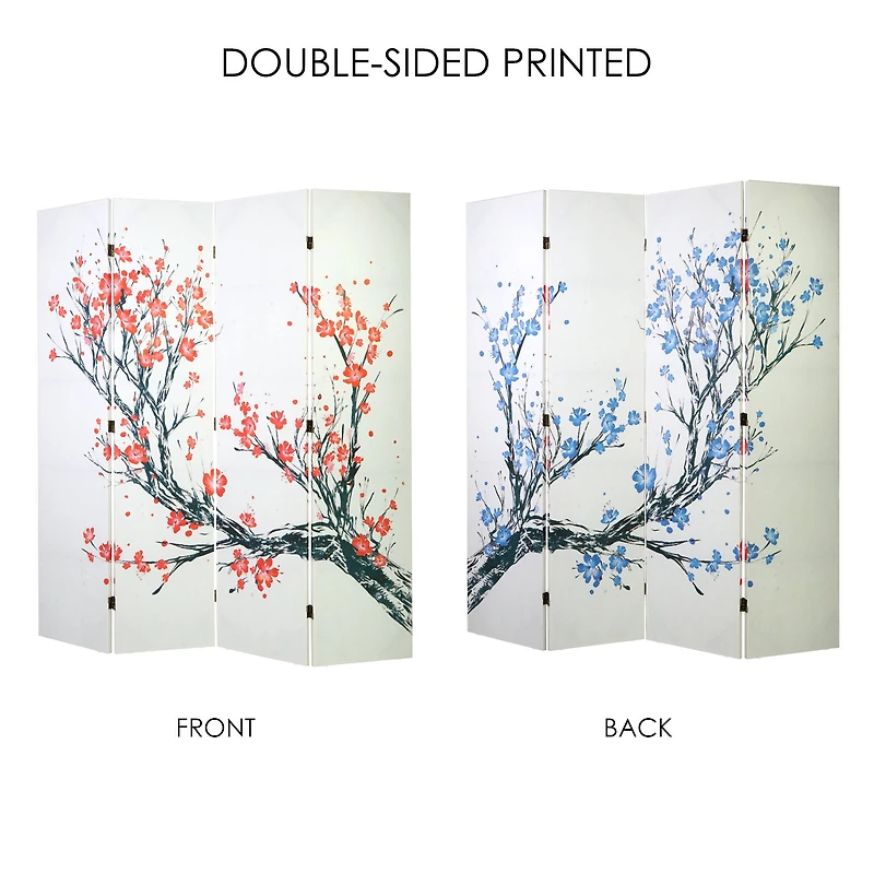 American Art Decor™ 6ft. Double-Sided 4-Panel Red & Blue Cherry Blossom Tree Canvas Room Divider