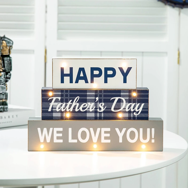 Glitzhome® 12" Lighted Happy Father's Day Block Sign