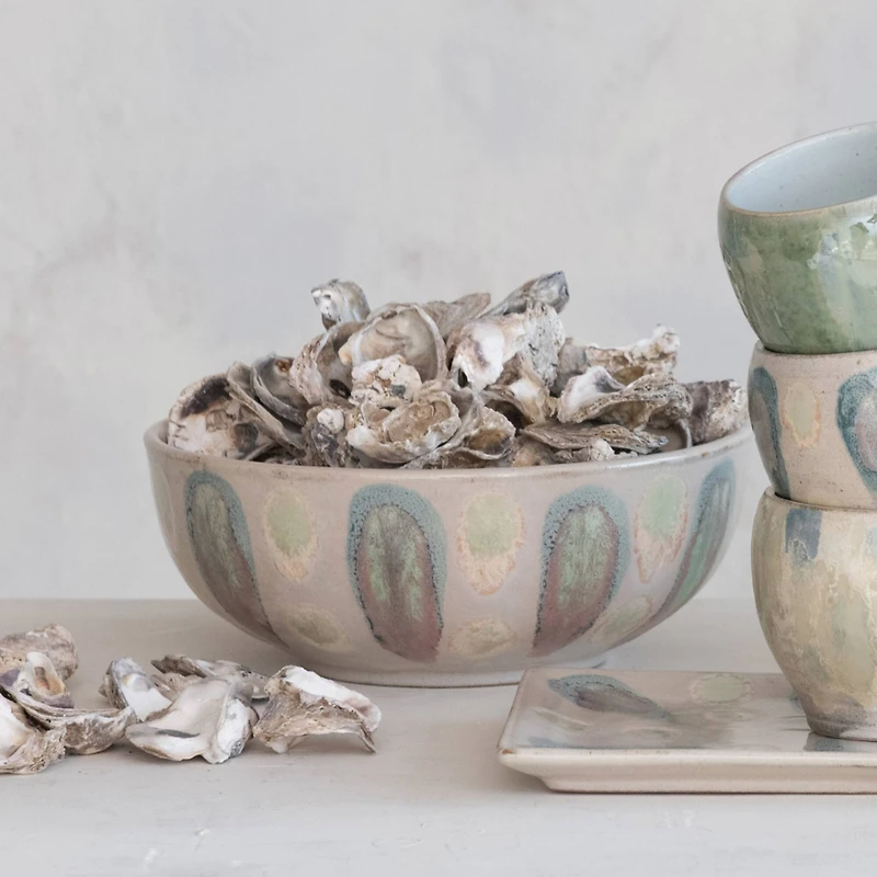 Hello Honey® Tan & Marine Round Geometric Stoneware Bowl