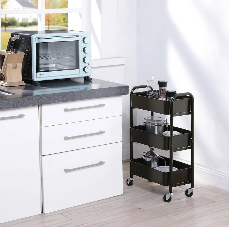 SunnyPoint Compact 3-Tier Metal Rolling Cart