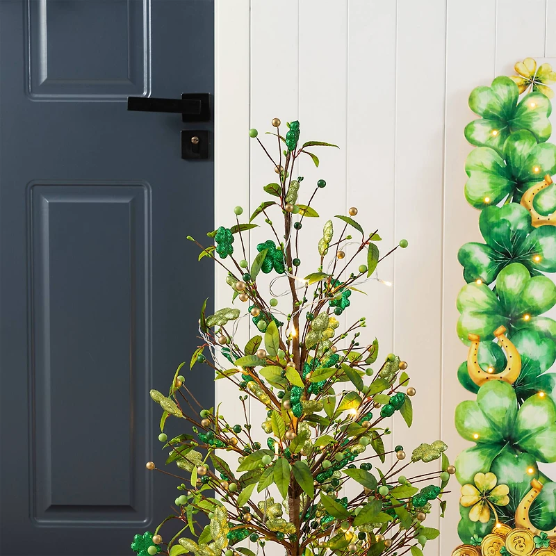 Glitzhome® 36" Lighted St. Patrick's Shamrock Urn Porch Tree with Timer