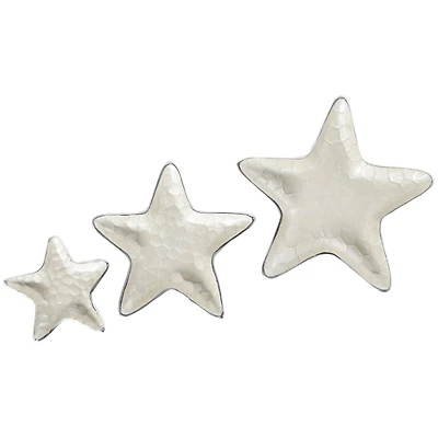 White & Silver Handmade Starfish Enameled Aluminum Decorative Bowl Set