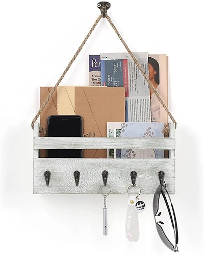 NEX™ Weathered Green Hanging Wall-Mounted Mail Organizer with 5 Hooks