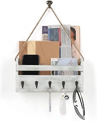 NEX™ Weathered Green Hanging Wall-Mounted Mail Organizer with 5 Hooks