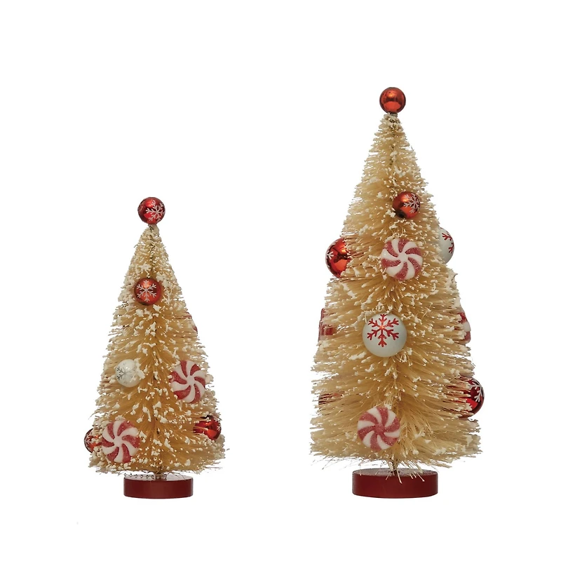Hello Honey® 6.5" Sisal Bottle Brush Christmas Tree with Red Ornaments and Peppermints