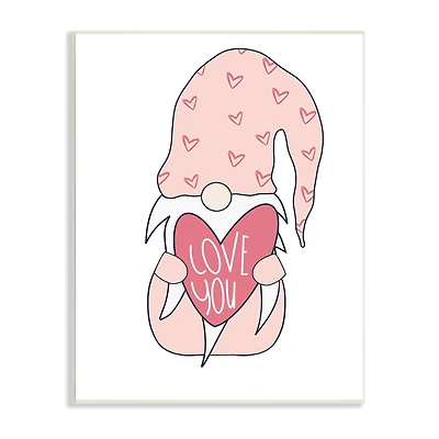 Stupell Industries Cute Pink Gnome Love You Sentiment Big Heart Wall Plaque
