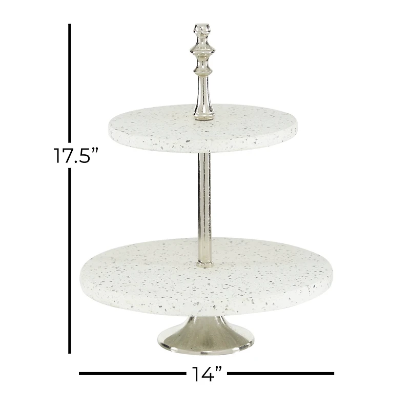 White Stoneware & Aluminum 2 Tier Tray Stand