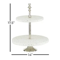 White Stoneware & Aluminum 2 Tier Tray Stand