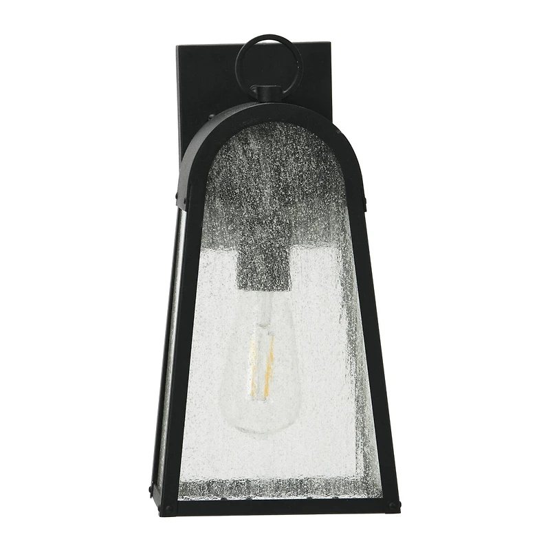 Hello Honey® Robert Stevenson Lighting Revere 14" Textured Black Metal & Seedy Glass Outdoor Light