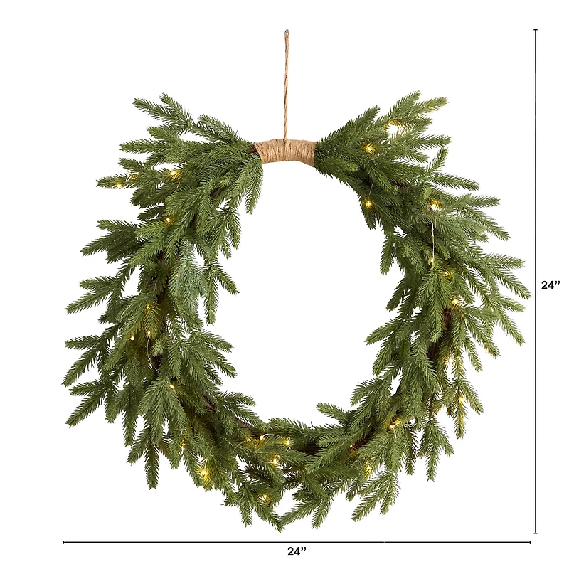24" Pre-Lit Holiday Christmas Cascading Pine Wreath