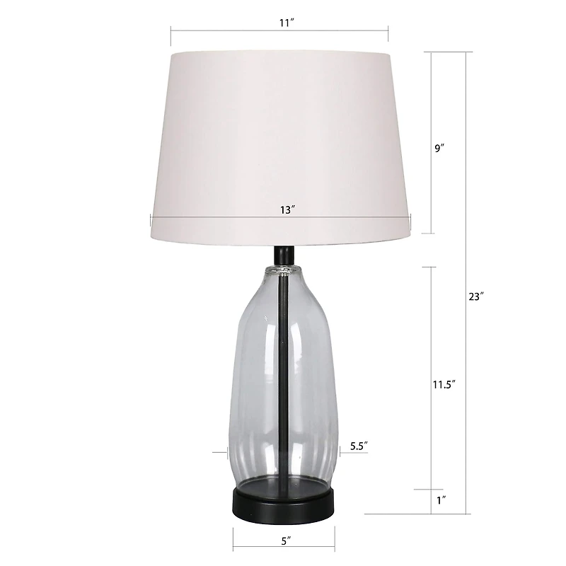 23" Clear & Black Slim Glass & Metal Table Lamp with Natural Fabric Shade by Ashland®