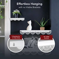 American Art Decor Scallop Metal Floating Shelves, White 3" x 5" x 24",  3pc.