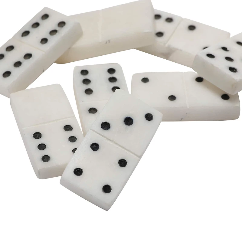 Hello Honey® 9" Black and White Handmade Alabaster Dominos in Soapstone Tray