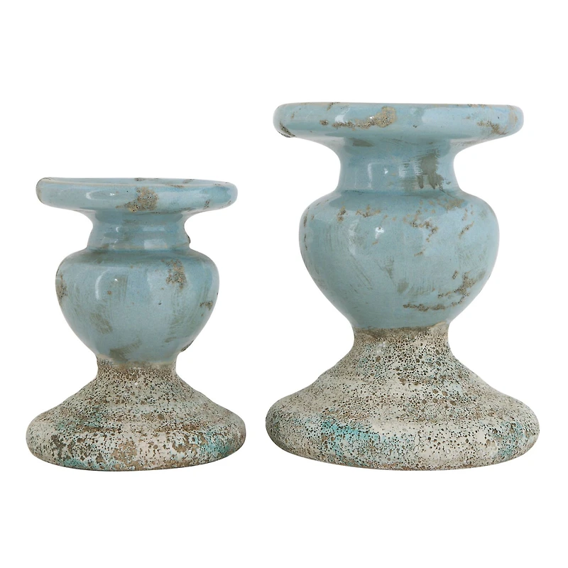Hello Honey® 5" Distressed Blue Terracotta Pillar Candleholder