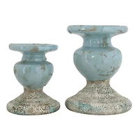 Hello Honey® 5" Distressed Blue Terracotta Pillar Candleholder