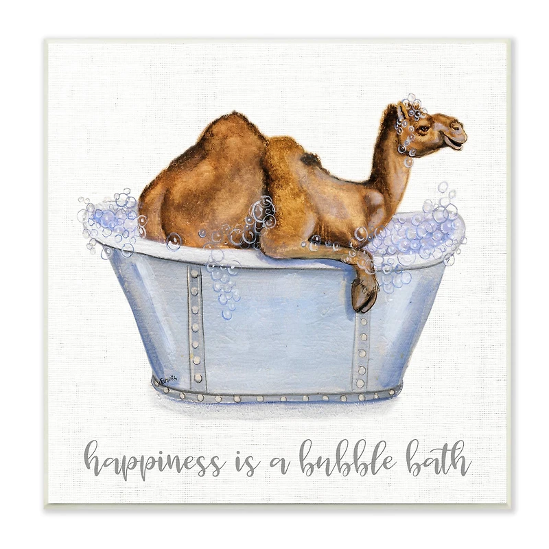 Stupell Industries Happiness Is a Bubble Bath Desert Camel Bathroom Wood Wall Plaque