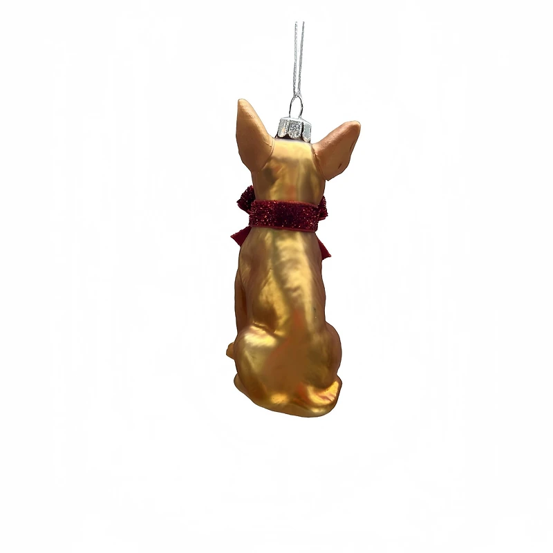 4" Golden Brown & Red Dog with Bow Glass Ornament by Ashland®